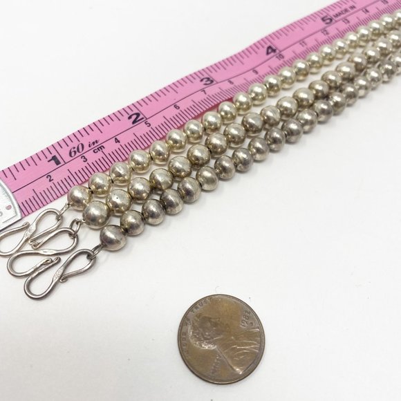 563 Set of Three Handmade Sterling Silver Bead Strand Necklaces, 16inch - Picture 9 of 10